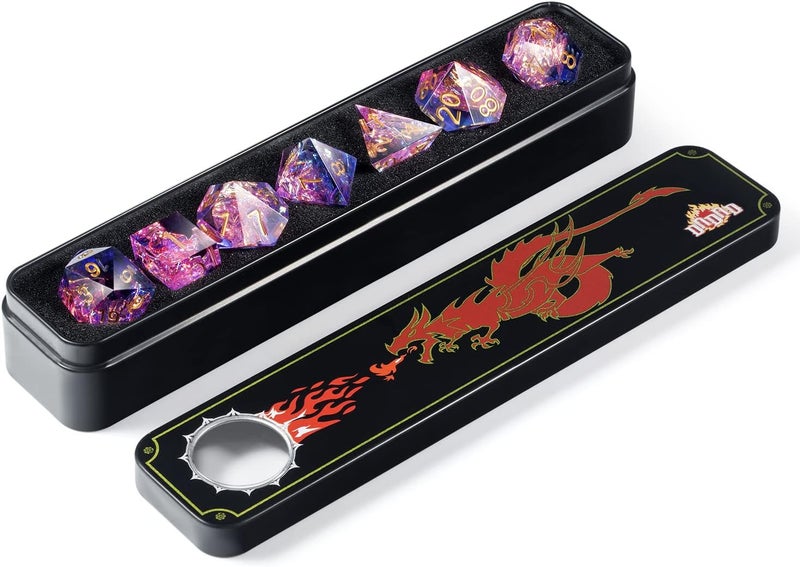 DNDND DND Dice Set, 7 PCS Sharp Edge Dice with Gorgeous Gife Case for D&D Dungeons and Dragons (Tranlucent Pink Mixed Blue) - Image 2